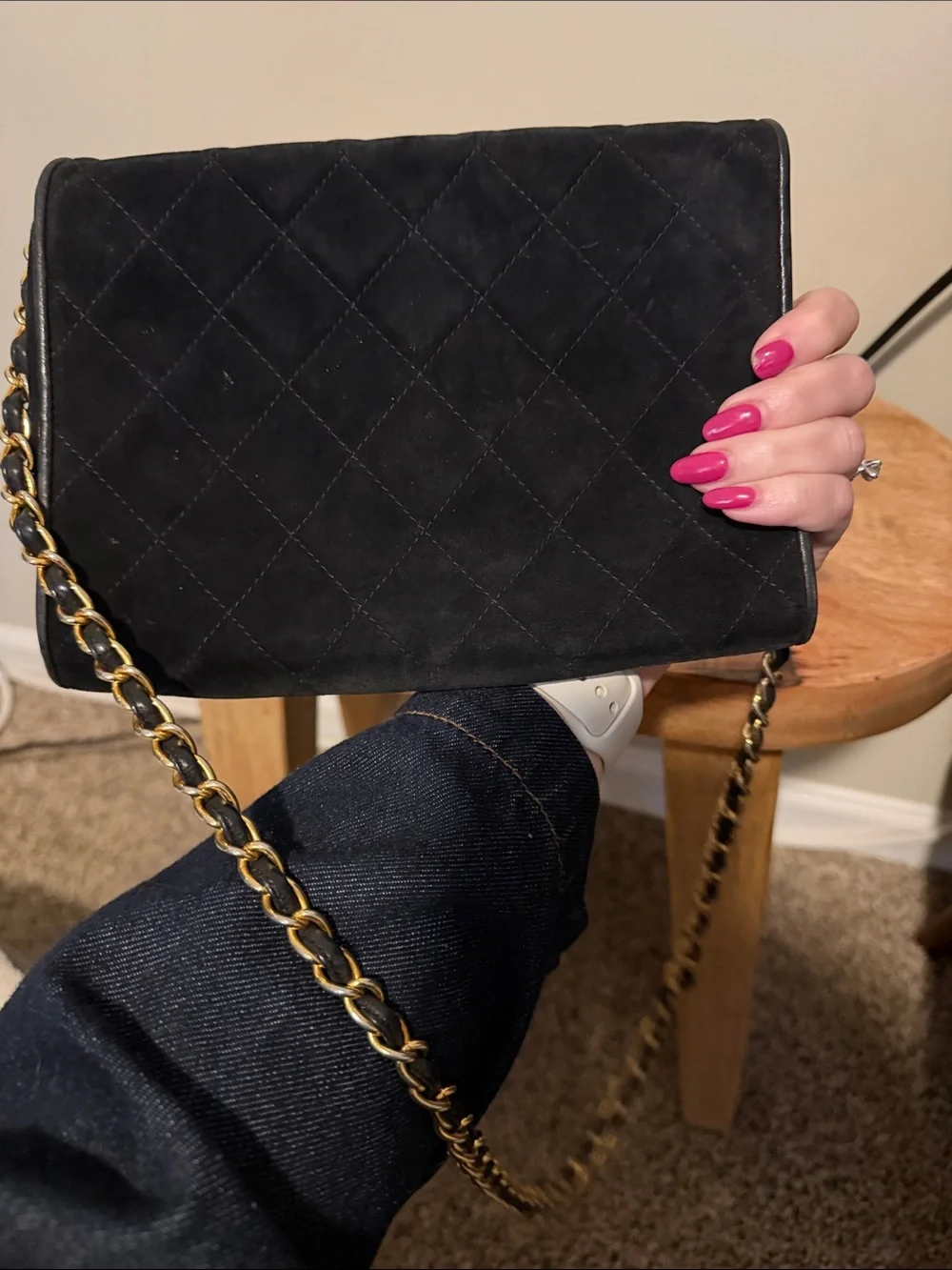 Vintage Chanel Black Suede Crossbody Flap Bag